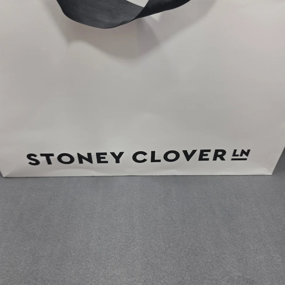 Stoney Clover Lane Large White Paper Shopping Bag Black Ribbon Handles Logo